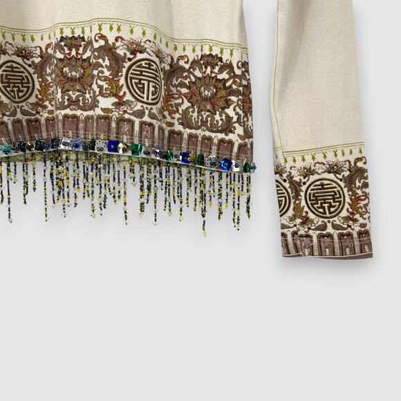 Y2k Cheap Thrill Cottons Embellished Fringe Beaded Long Sleeve Top Size Medium - Picture 3 of 6